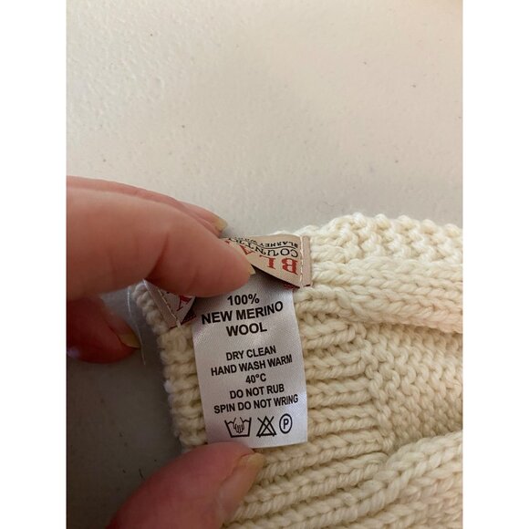 Blarney Woollen Mills 100% Merino Wool Cable Knit Scarf 71" X 10" Cream - Picture 4 of 6